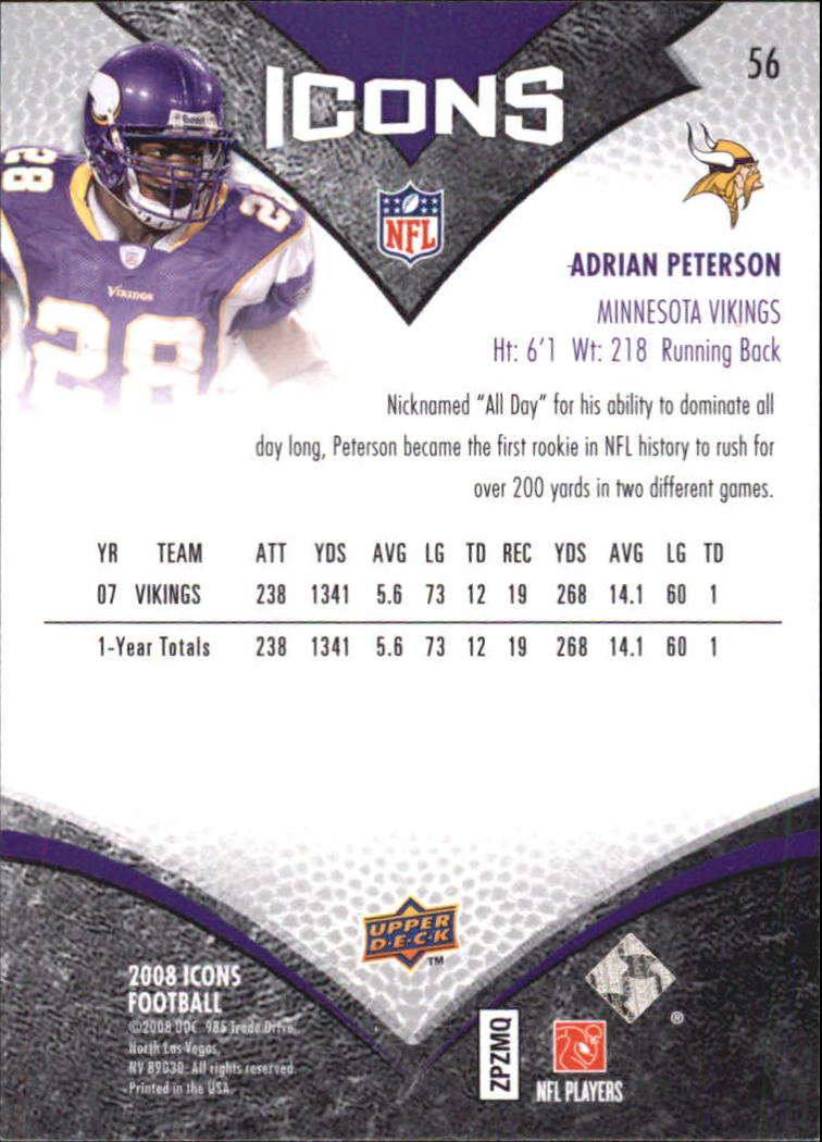 2008 Upper Deck Icons #56 Adrian Peterson back image