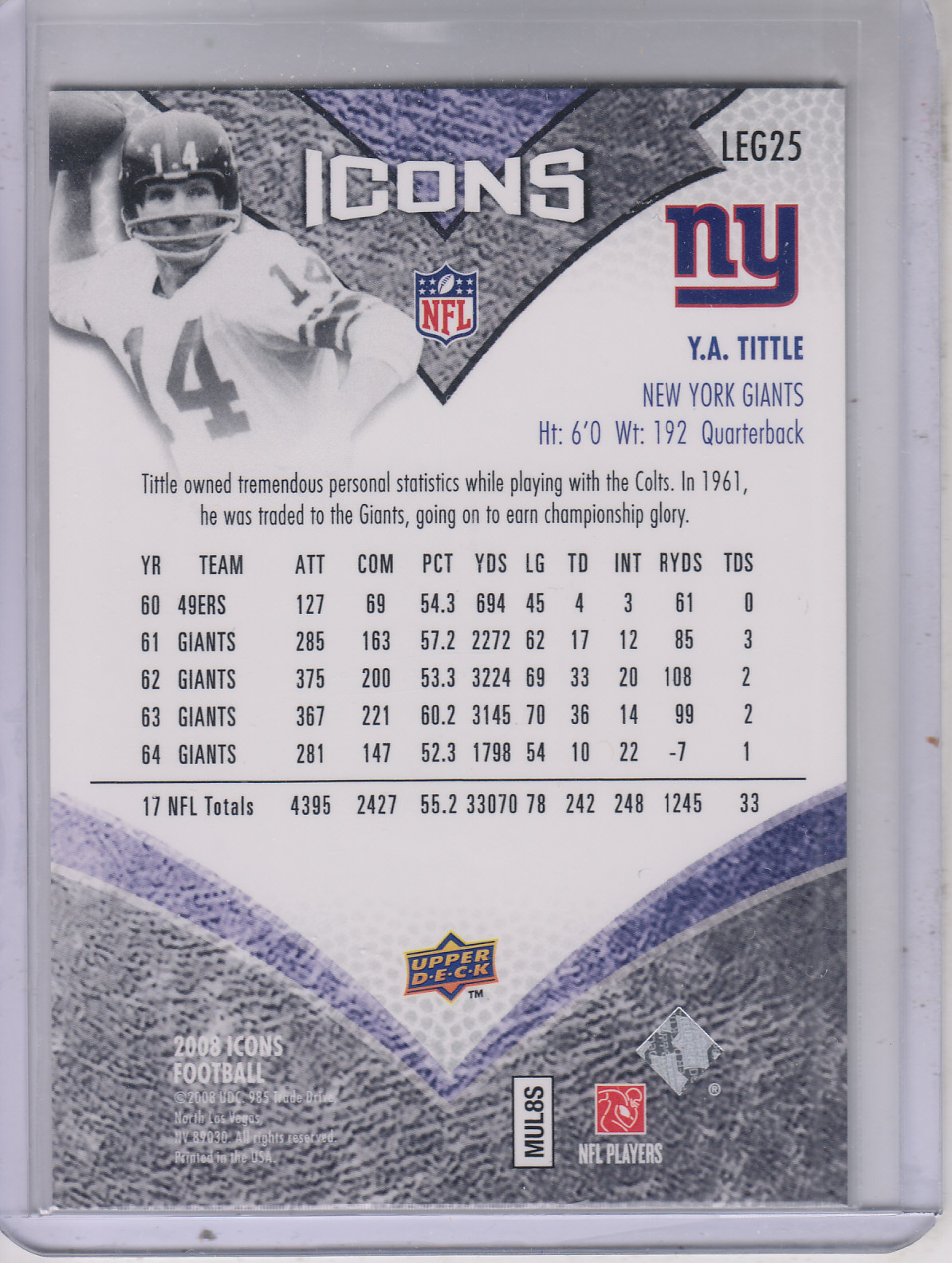 2008 Icons (Upper Deck) Football "Insert and Insert Parallel" Cards - Picture 99 of 121