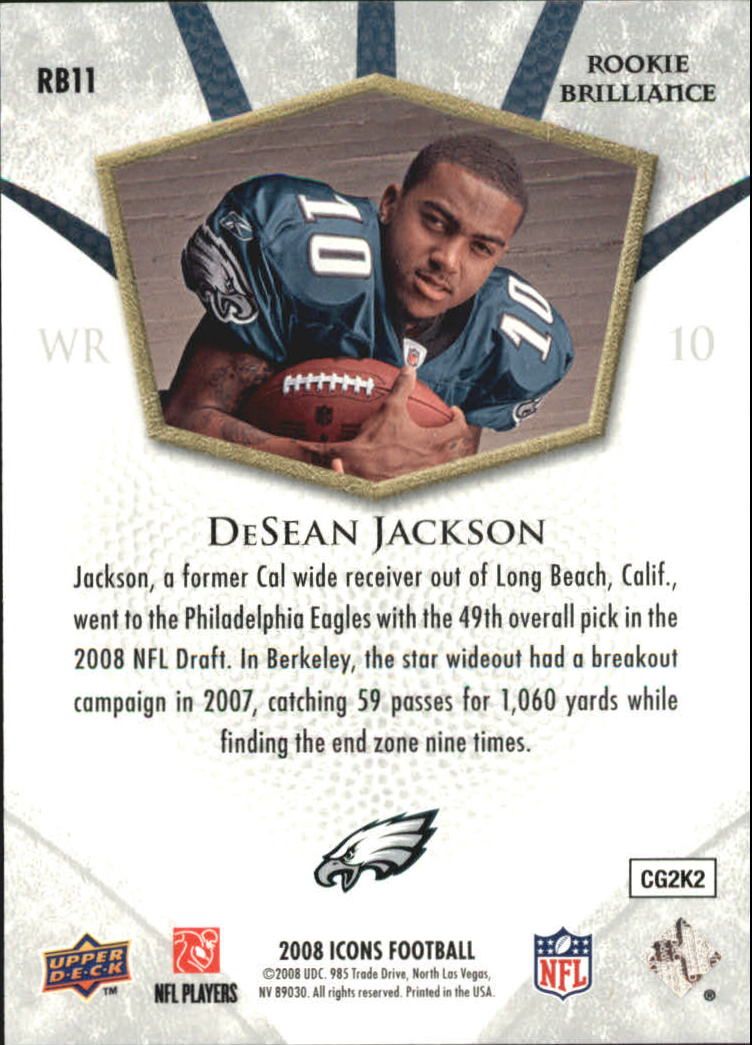 2008 Upper Deck Icons Rookie Brilliance Silver #RB11 DeSean Jackson back image