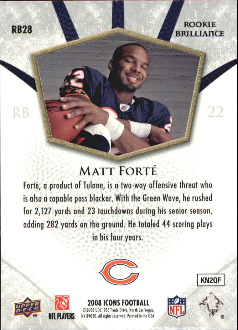 2008 Upper Deck Icons Rookie Brilliance Silver #RB28 Matt Forte back image