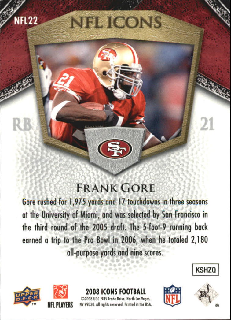 2008 Upper Deck Icons NFL Icons Blue #NFL22 Frank Gore back image