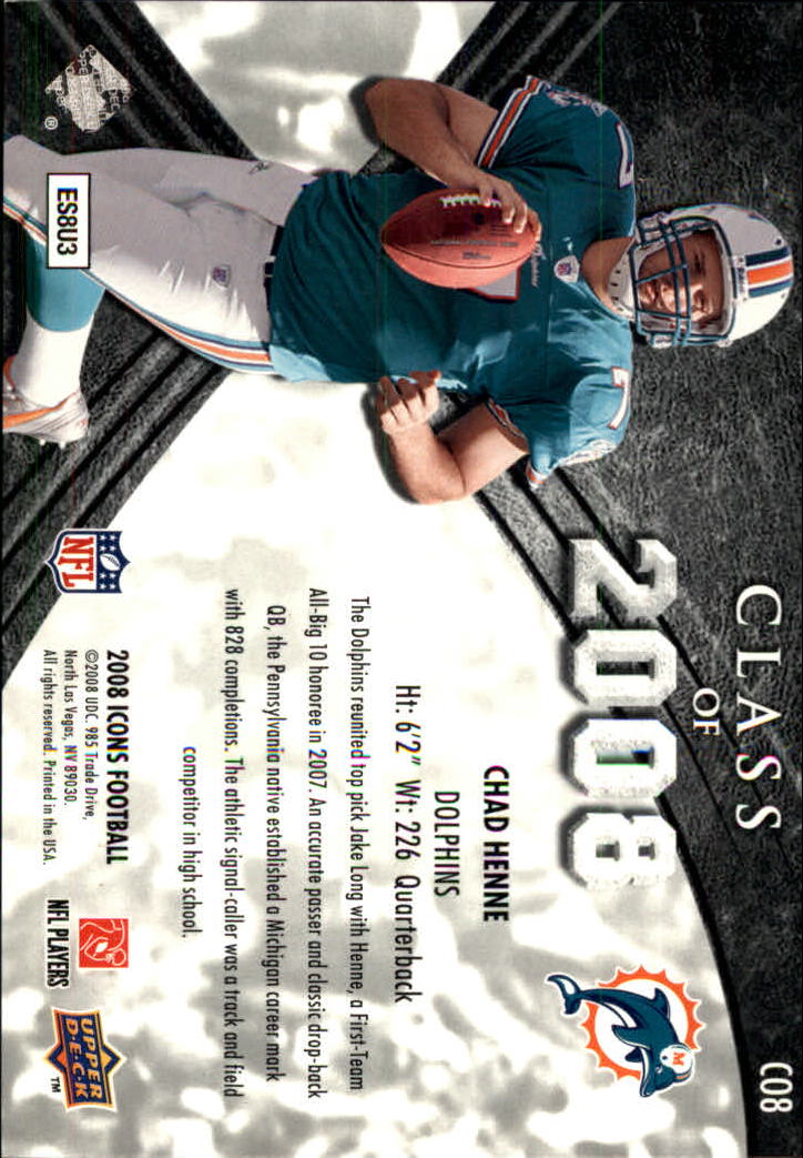 2008 Upper Deck Icons Class of 2008 Silver #CO8 Chad Henne back image