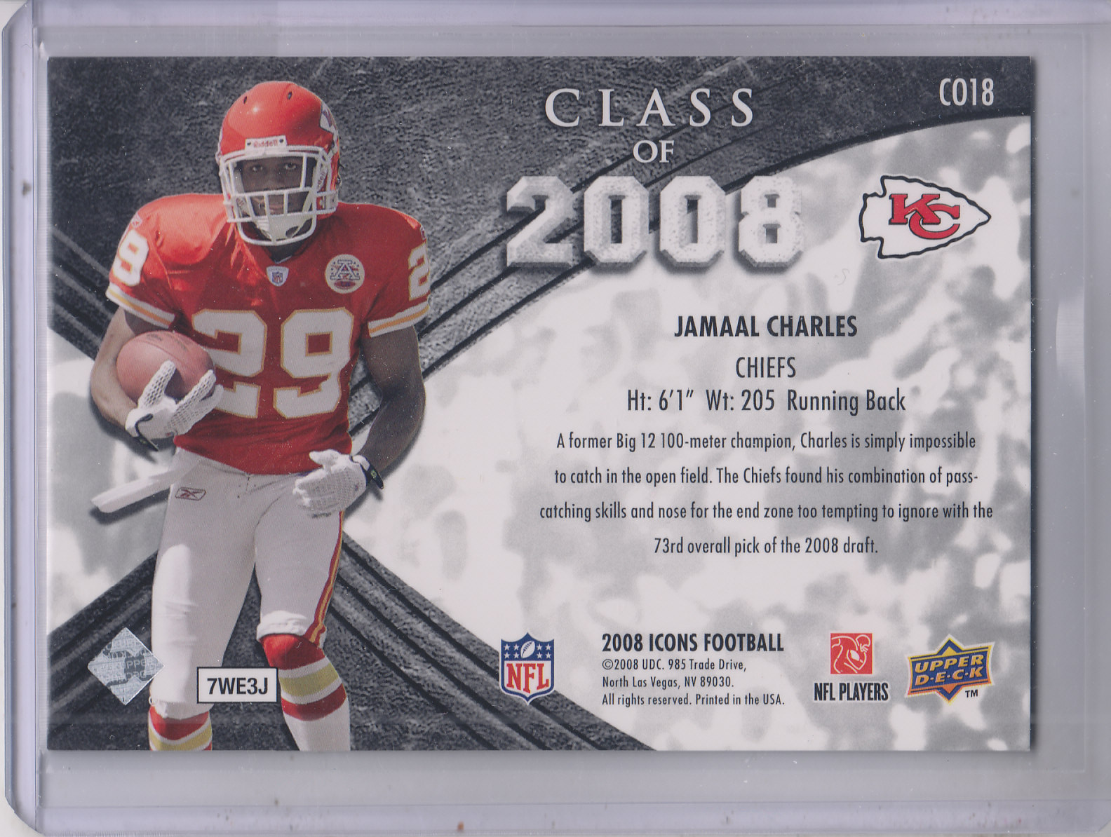 2008 Upper Deck Icons Class of 2008 Silver #CO18 Jamaal Charles back image