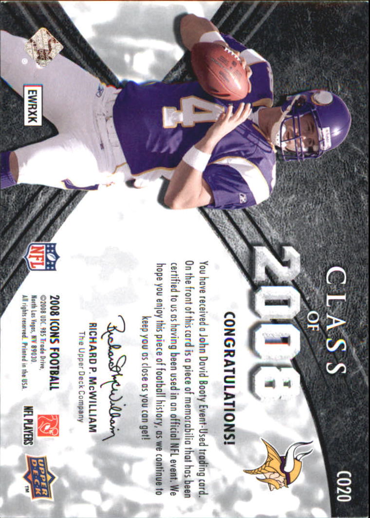 2008 Upper Deck Icons Class of 2008 Jersey Silver #CO20 John David Booty back image
