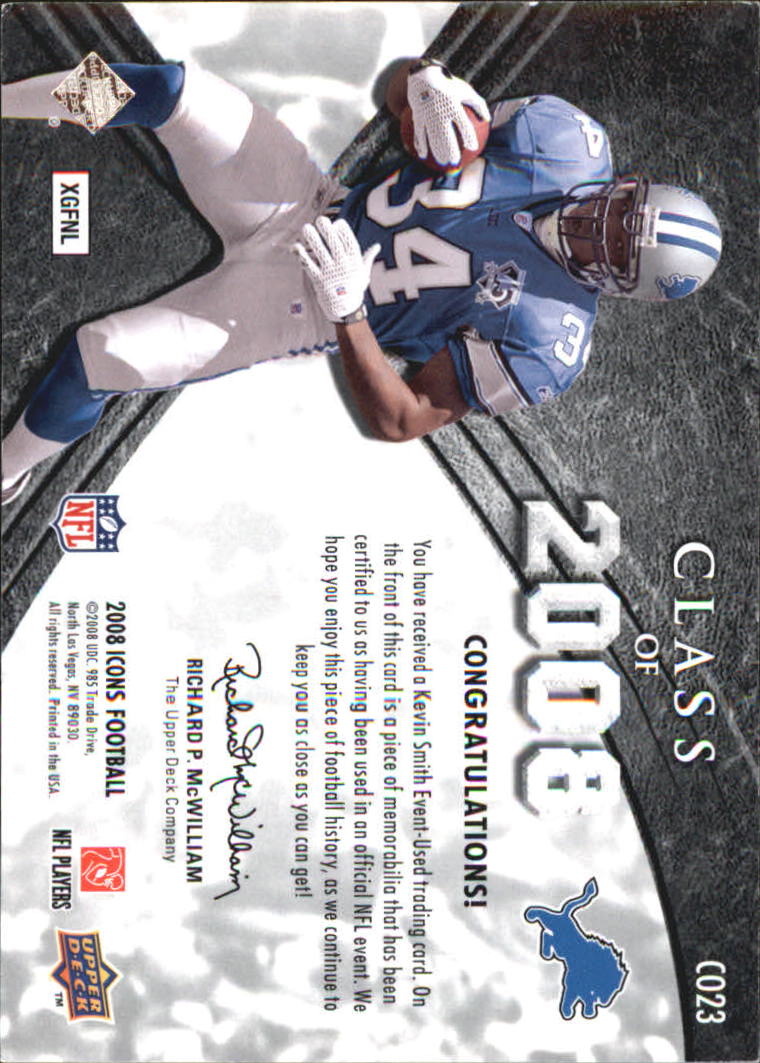 2008 Upper Deck Icons Class of 2008 Jersey Silver #CO23 Kevin Smith back image