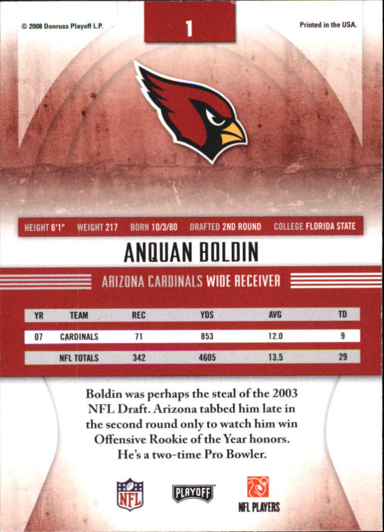2008 Absolute Memorabilia #1 Anquan Boldin back image