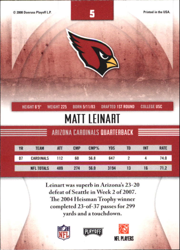 2008 Absolute Memorabilia #5 Matt Leinart back image