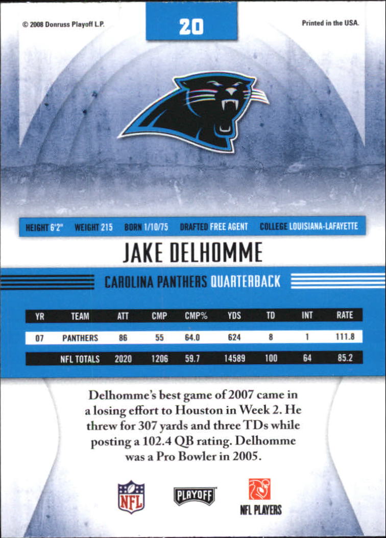 2008 Absolute Memorabilia #20 Jake Delhomme back image