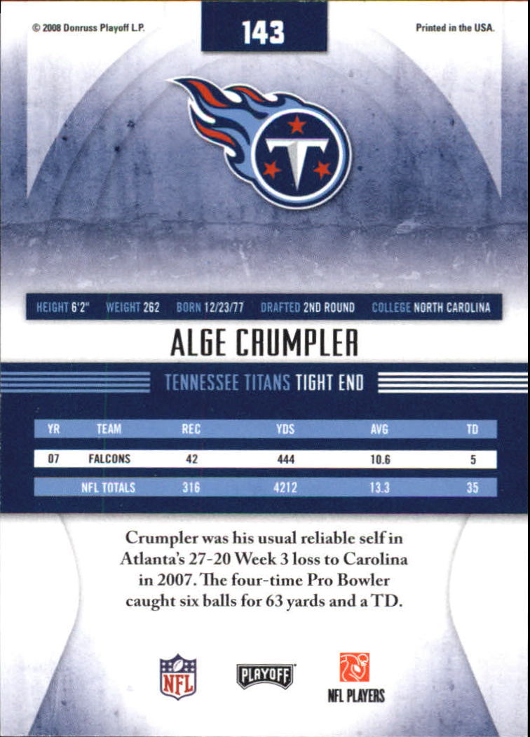 2008 Absolute Memorabilia #143 Alge Crumpler back image