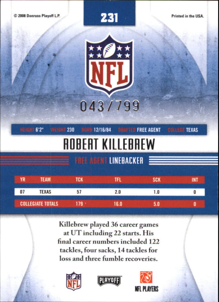 2008 Absolute Memorabilia #231 Robert Killebrew RC back image