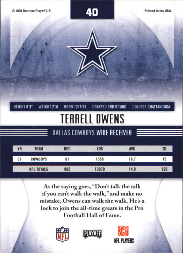 2008 Absolute Memorabilia Retail #40 Terrell Owens back image