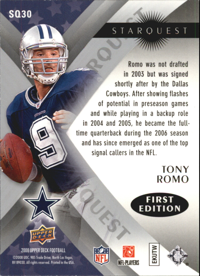 2008 Upper Deck First Edition StarQuest #SQ30 Tony Romo back image