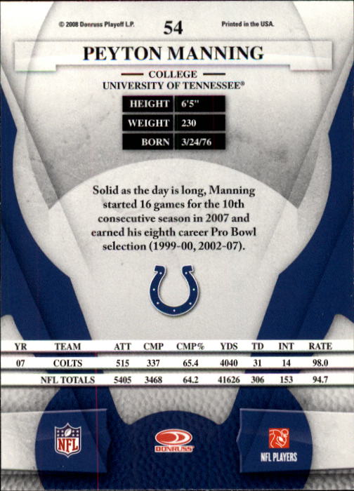 2008 Leaf Certified Materials #54 Peyton Manning back image