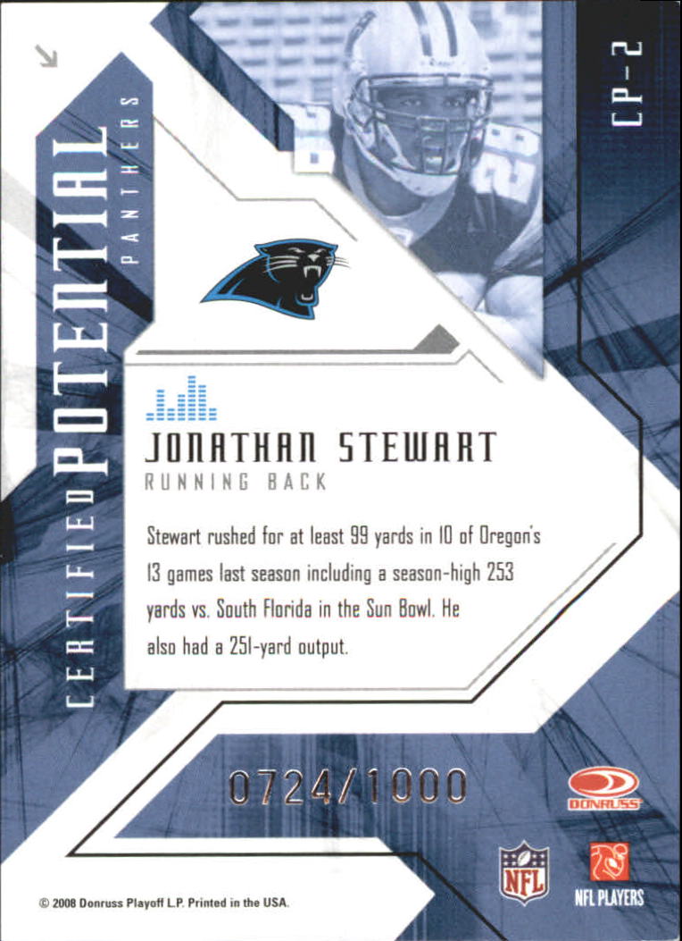 2008 Leaf Certified Materials Certified Potential #2 Jonathan Stewart back image
