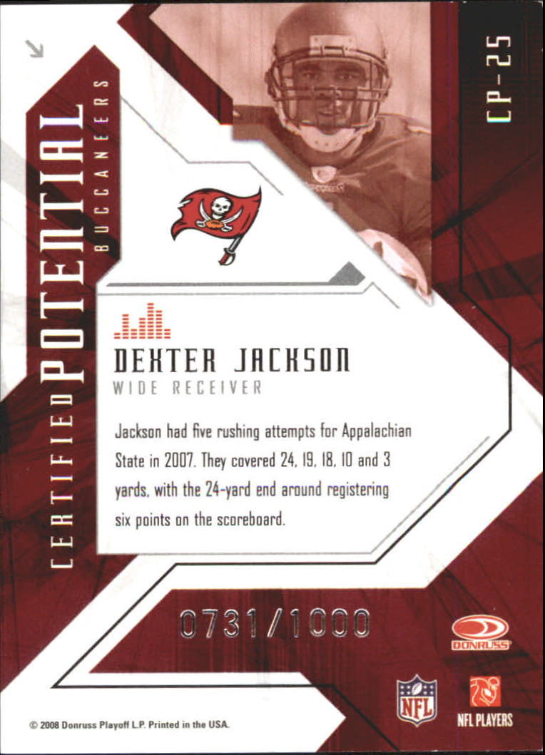 2008 Leaf Certified Materials Certified Potential #25 Dexter Jackson back image