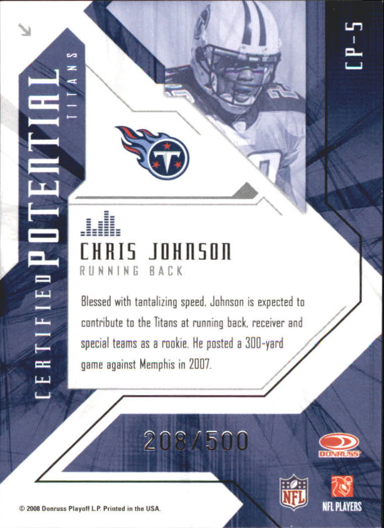 2008 Leaf Certified Materials Certified Potential Mirror #5 Chris Johnson back image