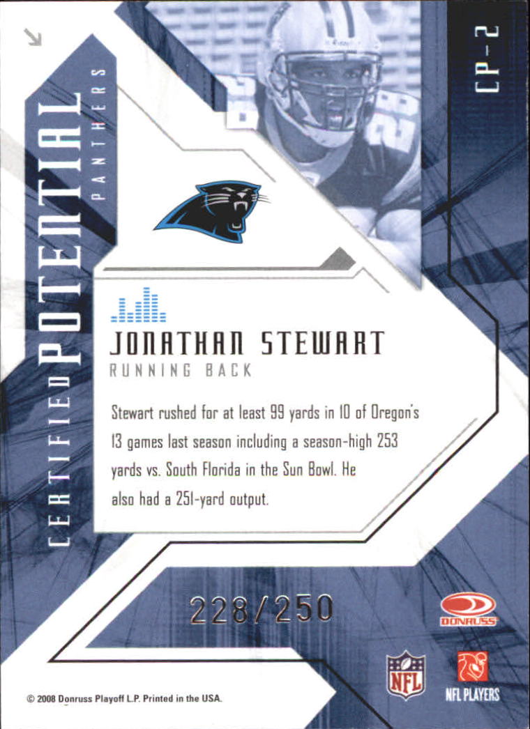 2008 Leaf Certified Materials Certified Potential Red #2 Jonathan Stewart back image