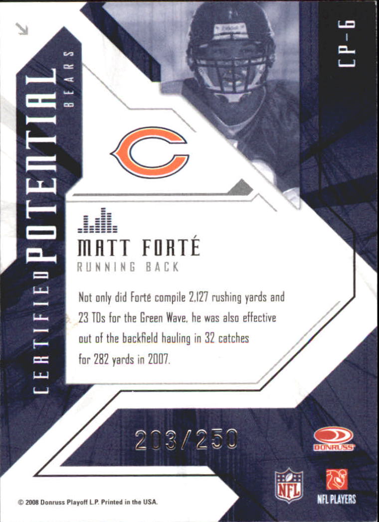 2008 Leaf Certified Materials Certified Potential Red #6 Matt Forte back image