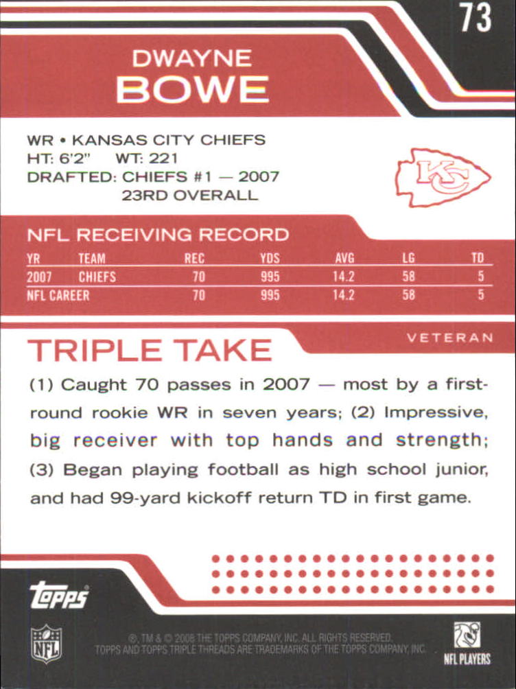 2008 Topps Triple Threads #73 Dwayne Bowe back image