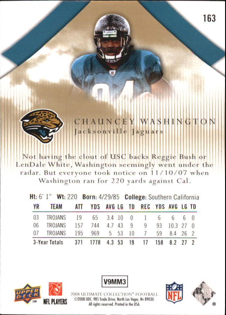 2008 Ultimate Collection #163 Chauncey Washington RC back image