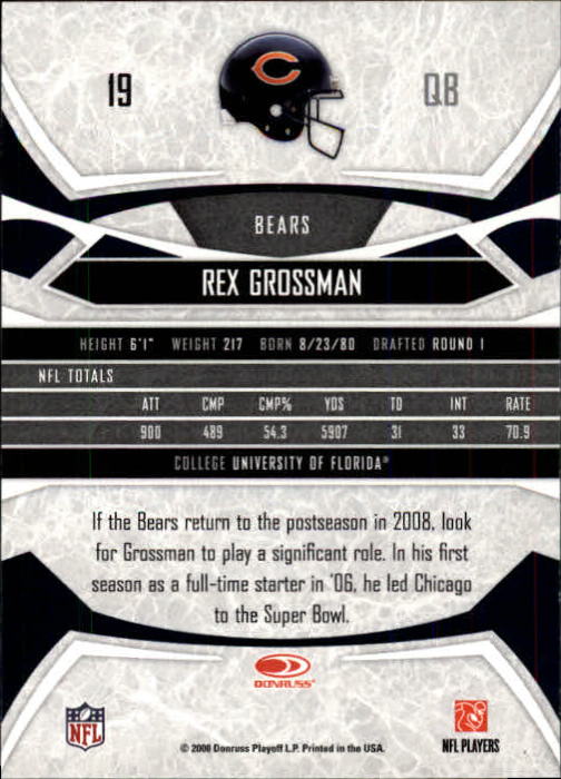 2008 Donruss Gridiron Gear #19 Rex Grossman back image