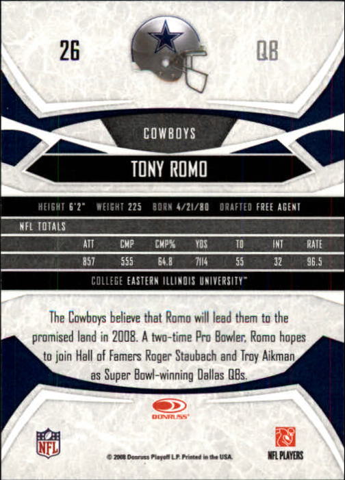 2008 Donruss Gridiron Gear #26 Tony Romo back image