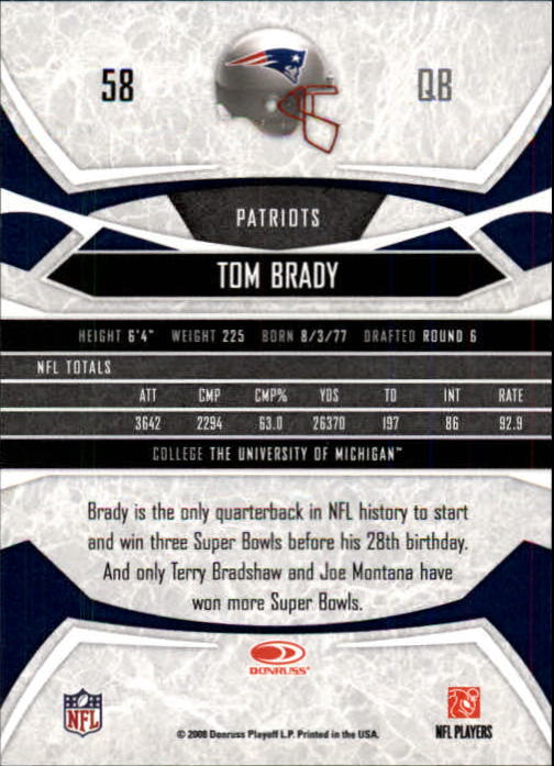 2008 Donruss Gridiron Gear #58 Tom Brady back image