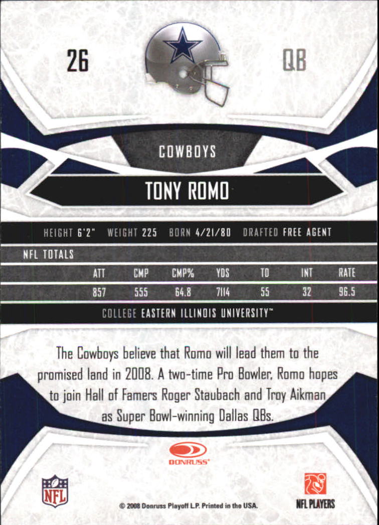 2008 Donruss Gridiron Gear Red Holofoil #26 Tony Romo back image