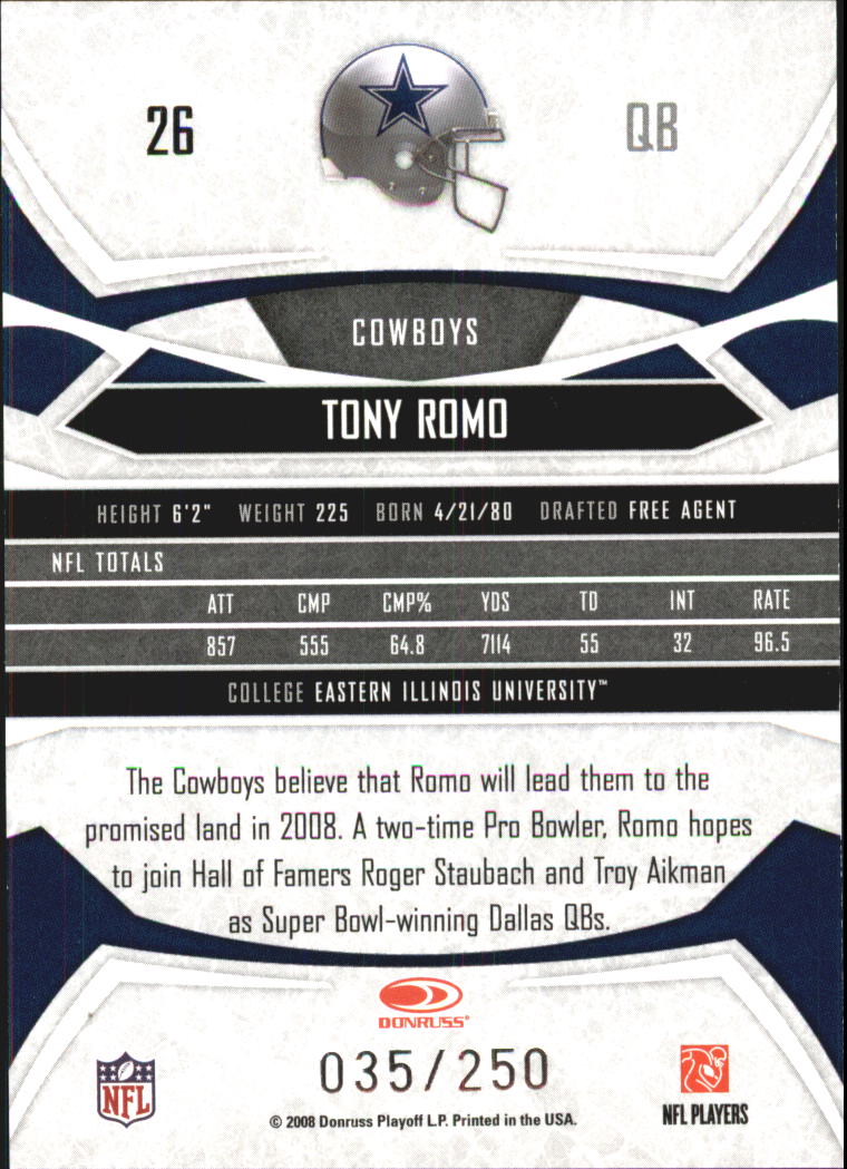 2008 Donruss Gridiron Gear Silver Holofoil X's #26 Tony Romo back image
