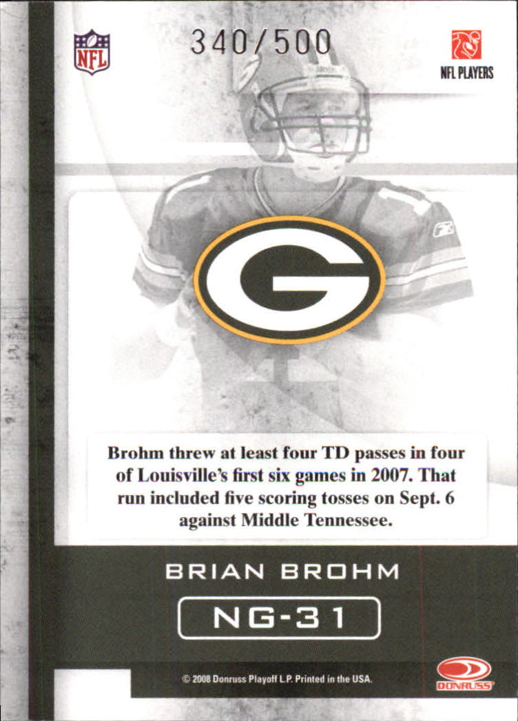 2008 Donruss Gridiron Gear Next Generation Gold #31 Brian Brohm back image