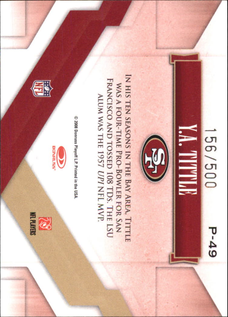 2008 Donruss Gridiron Gear Performers Gold #49 Y.A. Tittle back image
