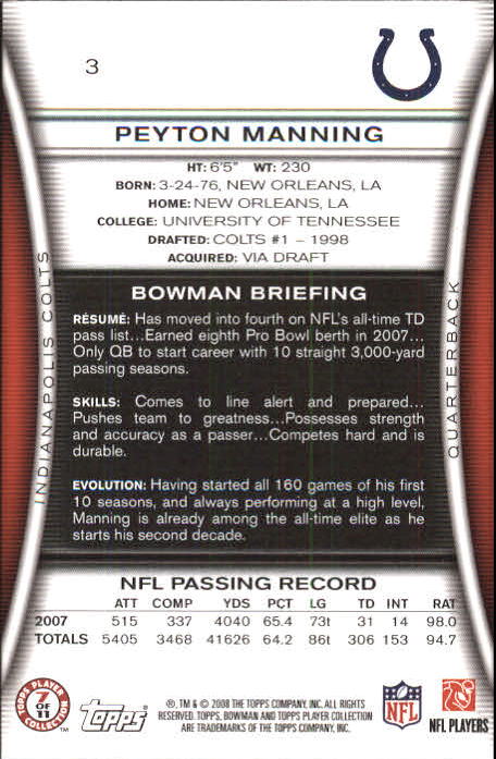 A5003- 2008 Bowman Football Card #s 1-250 +Rookies -You Pick- 15+ FREE US SHIP - Picture 3 of 479