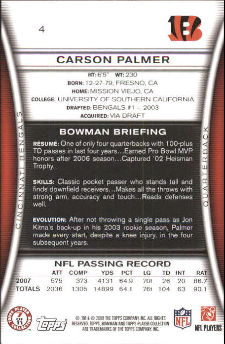 A5003- 2008 Bowman Football Card #s 1-250 +Rookies -You Pick- 15+ FREE US SHIP - Picture 5 of 479