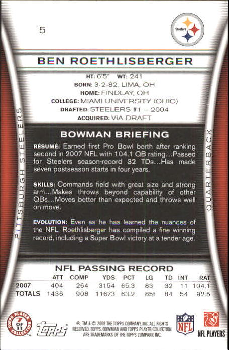 A5003- 2008 Bowman Football Card #s 1-250 +Rookies -You Pick- 15+ FREE US SHIP - Picture 7 of 479