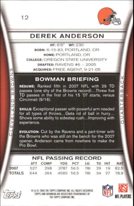 A5003- 2008 Bowman Football Card #s 1-250 +Rookies -You Pick- 15+ FREE US SHIP - Picture 21 of 479