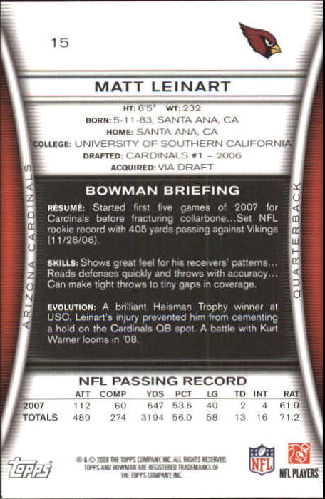 A5003- 2008 Bowman Football Card #s 1-250 +Rookies -You Pick- 15+ FREE US SHIP - Picture 27 of 479