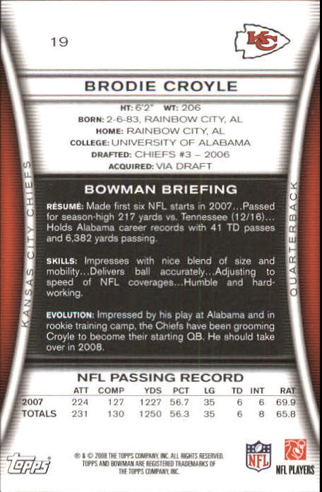 A5003- 2008 Bowman Football Card #s 1-250 +Rookies -You Pick- 15+ FREE US SHIP - Picture 35 of 479