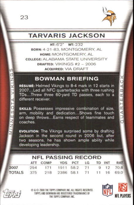 A5003- 2008 Bowman Football Card #s 1-250 +Rookies -You Pick- 15+ FREE US SHIP - Picture 43 of 479