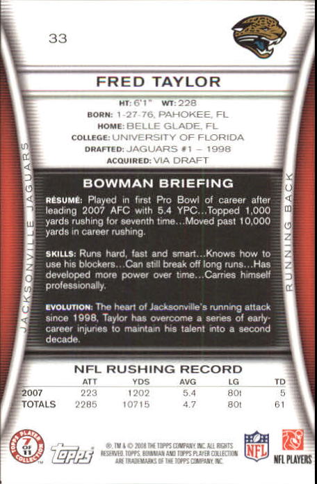 A5003- 2008 Bowman Football Card #s 1-250 +Rookies -You Pick- 15+ FREE US SHIP - Picture 61 of 479