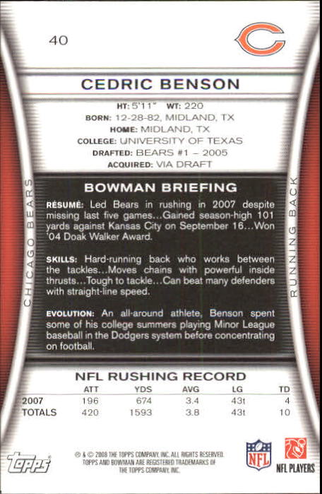 A5003- 2008 Bowman Football Card #s 1-250 +Rookies -You Pick- 15+ FREE US SHIP - Picture 75 of 479