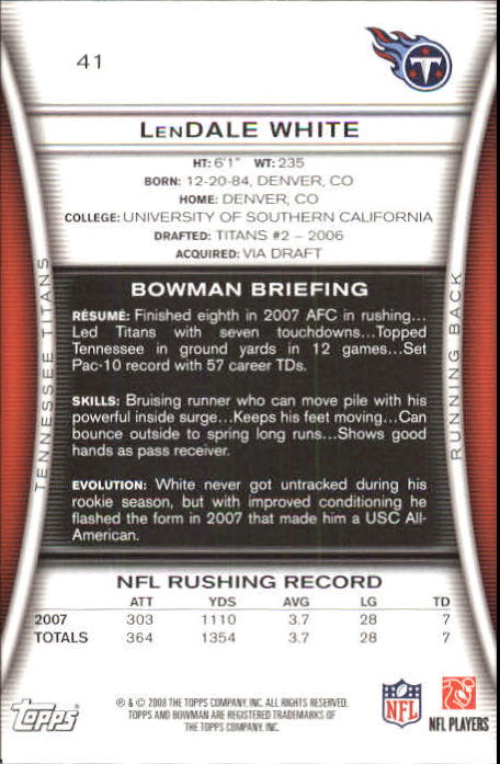 2008 Bowman #41 LenDale White back image
