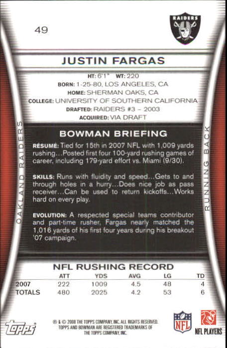 A5003- 2008 Bowman Football Card #s 1-250 +Rookies -You Pick- 15+ FREE US SHIP - Picture 93 of 479