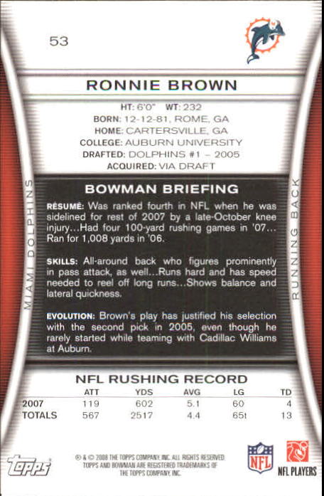 A5003- 2008 Bowman Football Card #s 1-250 +Rookies -You Pick- 15+ FREE US SHIP - Picture 101 of 479