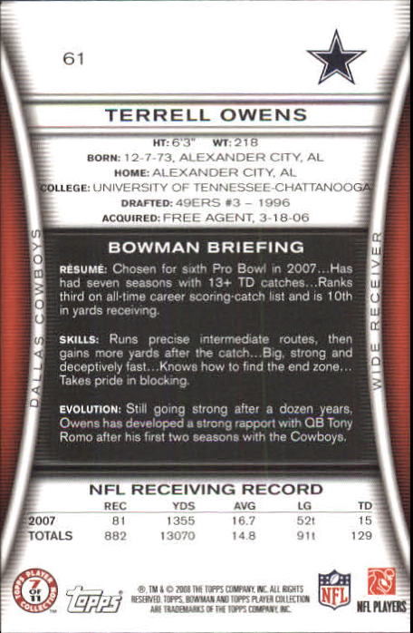 A5003- 2008 Bowman Football Card #s 1-250 +Rookies -You Pick- 15+ FREE US SHIP - Picture 117 of 479