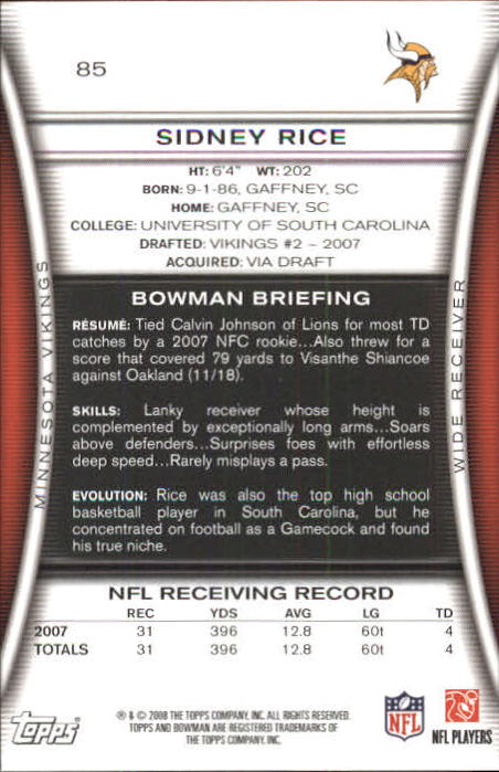 A5003- 2008 Bowman Football Card #s 1-250 +Rookies -You Pick- 15+ FREE US SHIP - Picture 161 of 479