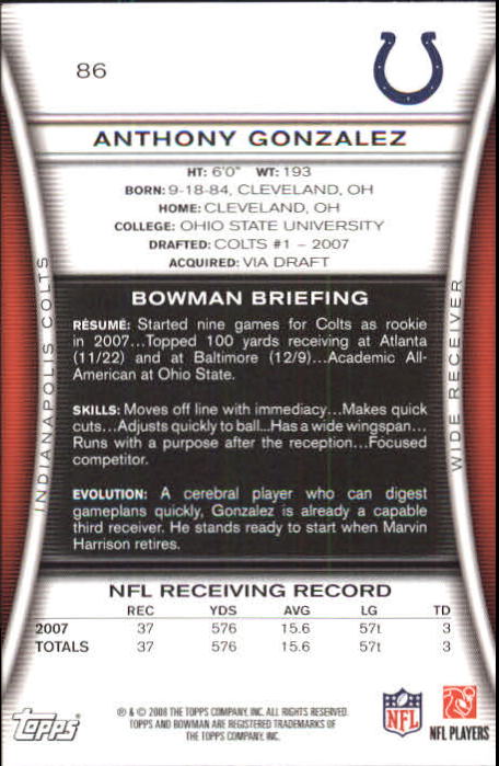A5003- 2008 Bowman Football Card #s 1-250 +Rookies -You Pick- 15+ FREE US SHIP - Picture 163 of 479