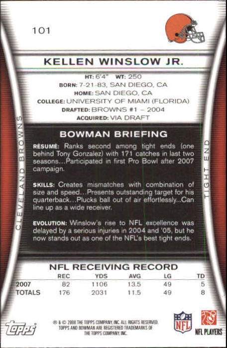 2008 Bowman #101 Kellen Winslow back image