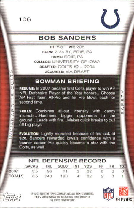 A5003- 2008 Bowman Football Card #s 1-250 +Rookies -You Pick- 15+ FREE US SHIP - Picture 201 of 479