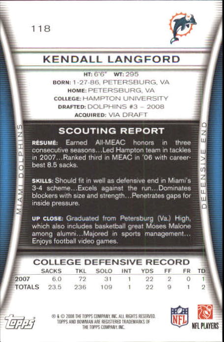 A5003- 2008 Bowman Football Card #s 1-250 +Rookies -You Pick- 15+ FREE US SHIP - Picture 223 of 479
