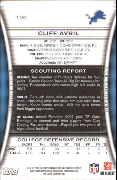 A5003- 2008 Bowman Football Card #s 1-250 +Rookies -You Pick- 15+ FREE US SHIP - Picture 239 of 479